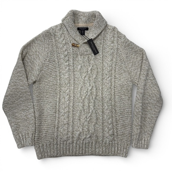 Paolo Mondo Other - Paolo Mondo Shawl Collar Cable Knit Sweater Mens XL Italy Beige Wool Blend NWT